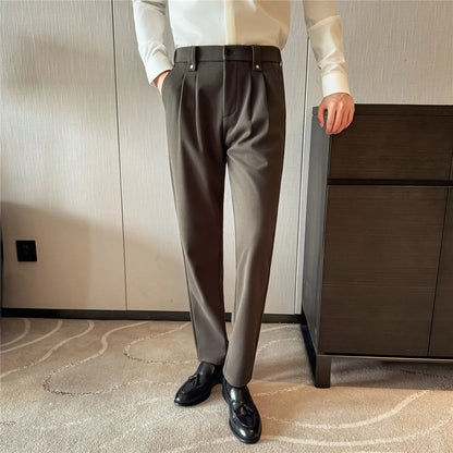 Autumn Winter Thicken Elastic Waist Casual Warm Pants Men High Quality Fashion Slim Social Party Dress Trousers Men's Clothing