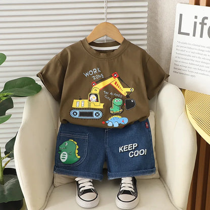 New Summer Baby Boys Clothes Set Children Short Sleeved T-Shirt Shorts 2Pcs/Sets Kids Girls Clothing Suit Infant Cartoon Costume