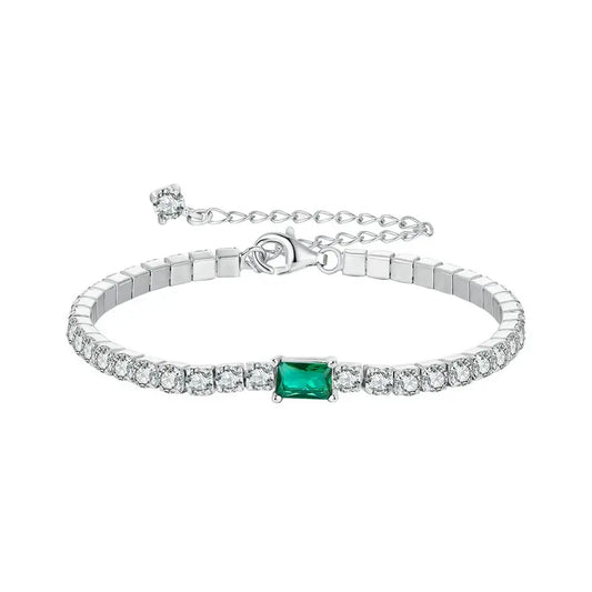 Bracelet de tennis classique en argent sterling 925 et zircone cubique verte, réglable, pour femme, bijoux fins BSB179