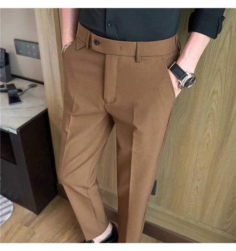 Men's High-Grade Trousers, Stretch Waist, Casual Trousers Slim Fit Navy Blue, Business All-Match，Male Pants