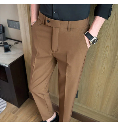 Men's High-Grade Trousers, Stretch Waist, Casual Trousers Slim Fit Navy Blue, Business All-Match，Male Pants