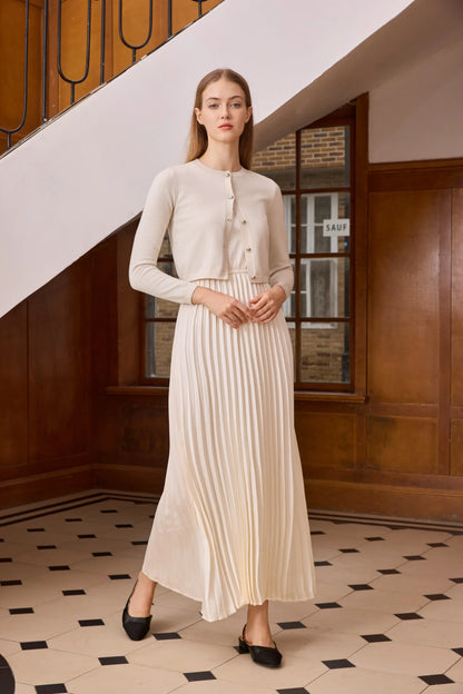 AP Women 2026 Autumn and Winter New Design Shine Cardigan and Pleated Slip Dress Elegant Lady Clothing