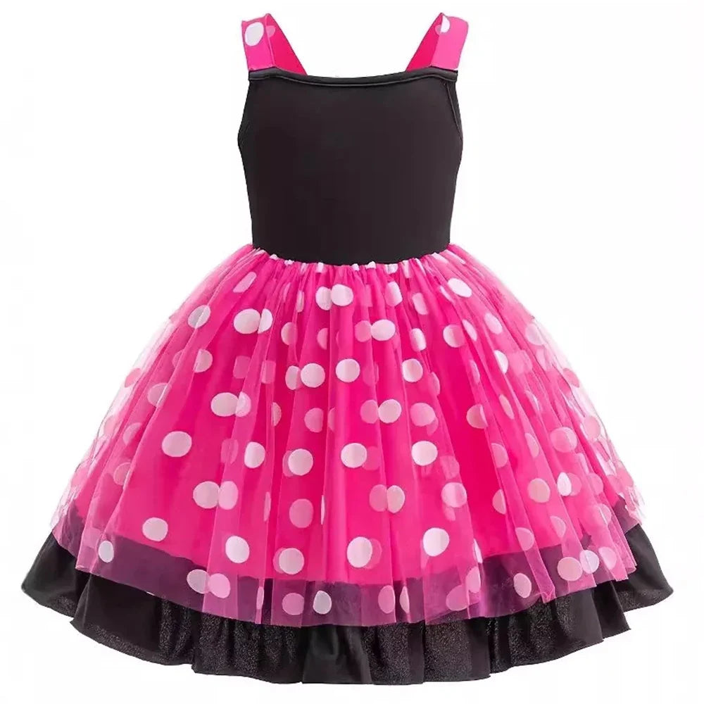 Polka Dot Girls Party Dresses Sleeveless Summer Bowknot Princess Dress Cartoon Mouse Cosplay Costume Kids Birthday Gift Outfit
