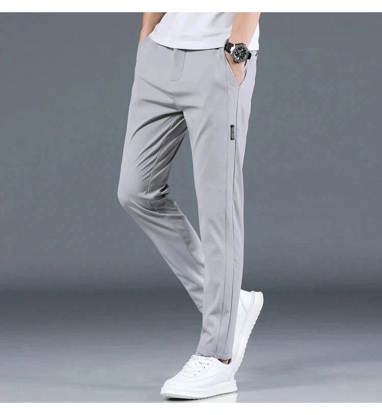 2026 Summer New Thin Ice Silk Stretch Men's Pants Casual Elastic Waist Smooth Trouser Pants Male Brand Clothing 5 Colour