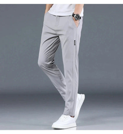 2026 Summer New Thin Ice Silk Stretch Men's Pants Casual Elastic Waist Smooth Trouser Pants Male Brand Clothing 5 Colour