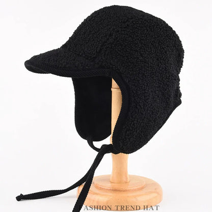 Russian Hat High Quality Lamb Fleece Winter Hat Men Women Thick Warm Ski Earflap Cap Male Female Black Beige Bomber Hats