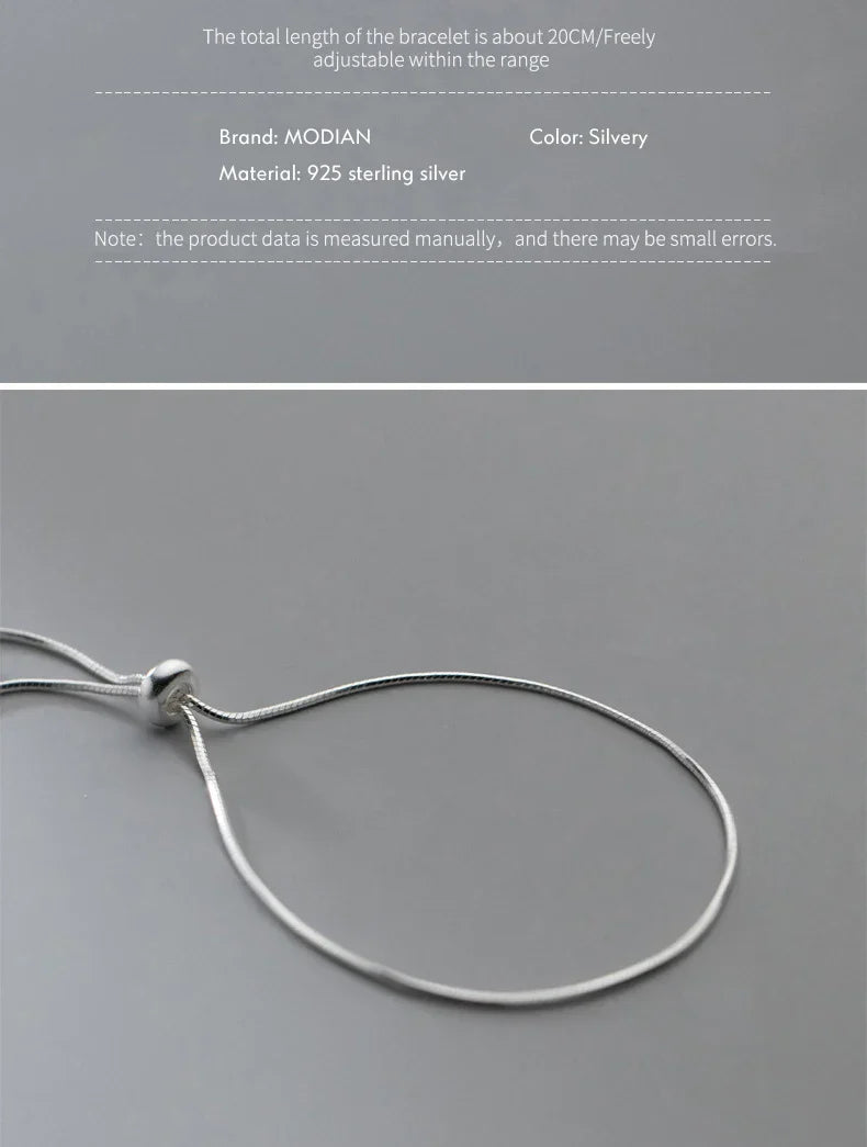 Real 925 Sterling Silver Simple Snake Link Chain Women Bracelets Adjustable Fashion Bracelet Party Jewelry Making Gift