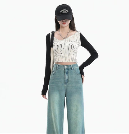 Women Comfortable Thin Denim Pants New Female Vintage Mid Waisted Jeans Pants Girls Smile Edition Straight Leg Jeans Trousers