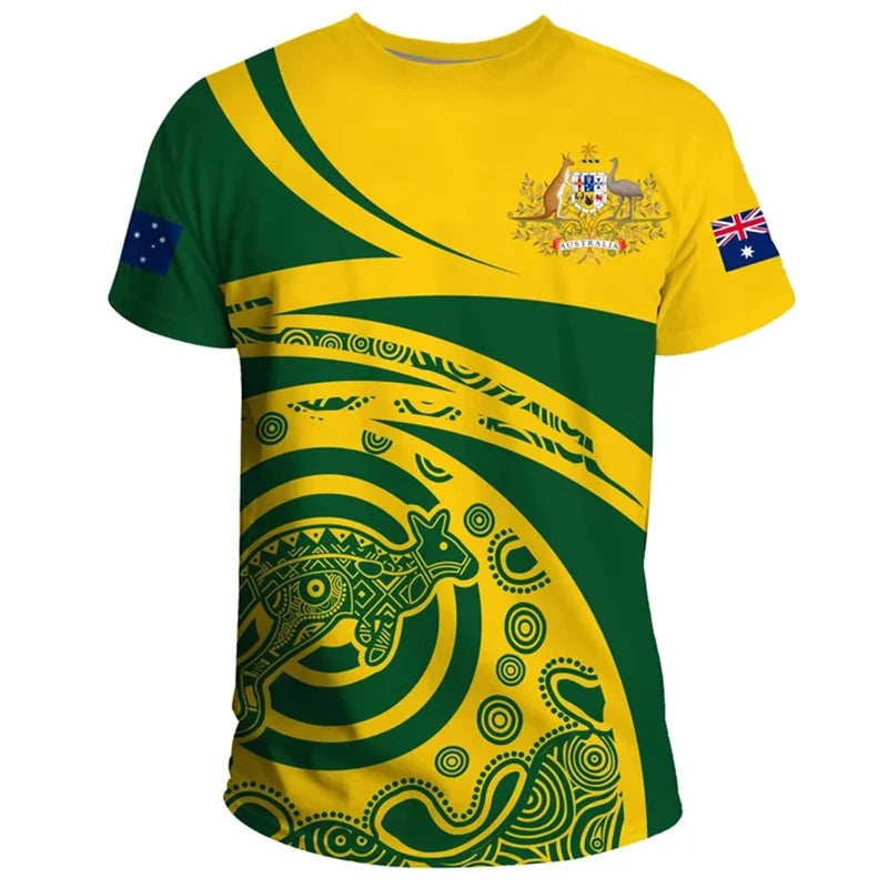 3D Print Australia Flag T Shirts Men Australian National Emblem T-shirt Street Summer Sports Short Sleeve Loose Tees Clothing