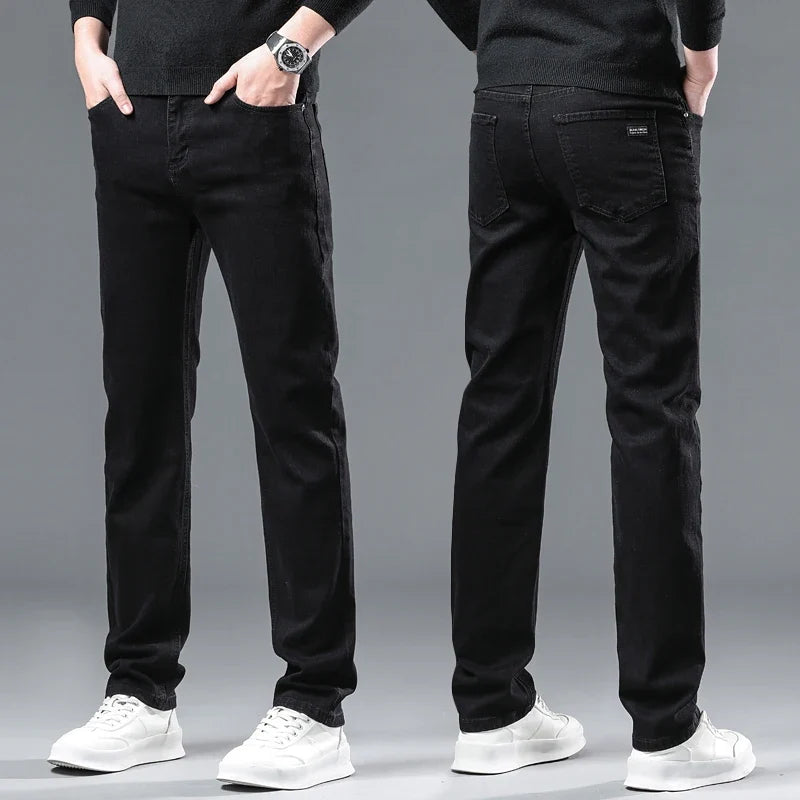 Autumn Black Men Straight Jeans Business Casual Stretch Classic Denim Pants Regular Fit Comfortable Denim Trousers Male