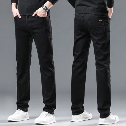 Autumn Black Men Straight Jeans Business Casual Stretch Classic Denim Pants Regular Fit Comfortable Denim Trousers Male