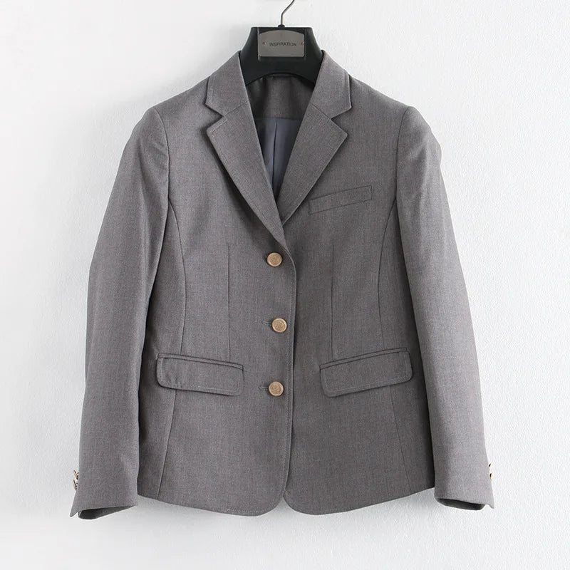 Preppy Style Slim Fit Solid Blazer Woman Double Button Turn-Down Collar Blazers Women Spring Autumn Basic Student JK Suit Coat