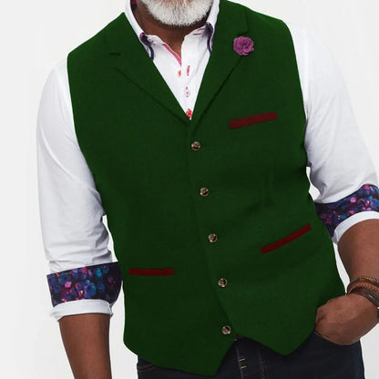 Men Vest Brown Herringbone With Lapel Single Button Waistcoat For Wedding Banquet Prom Business Work Casual Daily Men Suit Vest