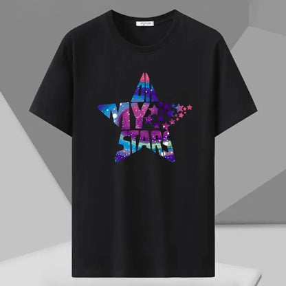 MenT Shirts Printed Tee Plus Size 110-180kg 5XL 6XL 7XL Black T-shirt Round Neck Short Sleeve Oversized Tops Big Men Clothing