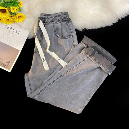 2026 New Spring Summer Men's Baggy Jeans Lyocell Fabric Wide Leg Pants Drawstring Trousers Male City Boy Plus Size S-4 5XL Y2K