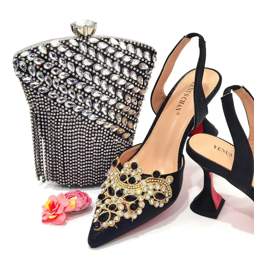 2023 New Fashion Simple And Versatile Silver Pointed Toe High Heels Comfortable To Wear Party Ladies Shoes And Bag