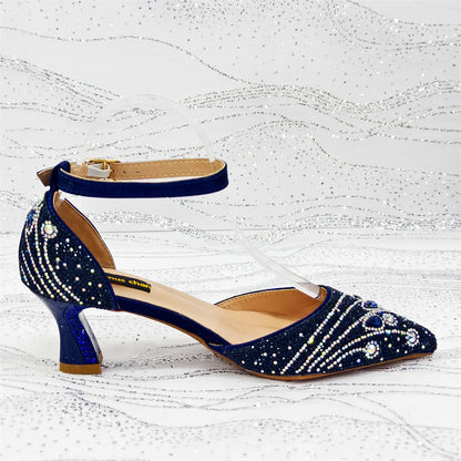 Elegant Italian Rhinestone Pointed-Toe High Heel Shoes with Matching Handbag Set - Stylish & Comfortable Women's Footwear