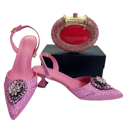 Italian Designer Evening Shoes With Clutch Bag Set for African Wedding and Bridal Occasions Lace Embroidered Beads Women's Shoes