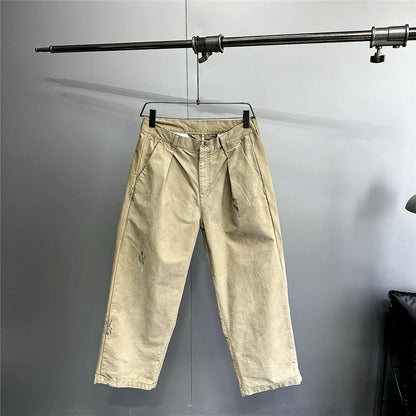 ‌Japanese Premium Vintage Distressed Paint Splash Cargo Pants Men Streetwear Loose Casual Straight Leg Haram Trousers Trendy