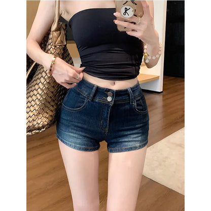 American Retro Deep Blue Low Waist Denim Shorts Women Summer 2026 New Style Slimming Hot Pants Tight Butt Short Skirt