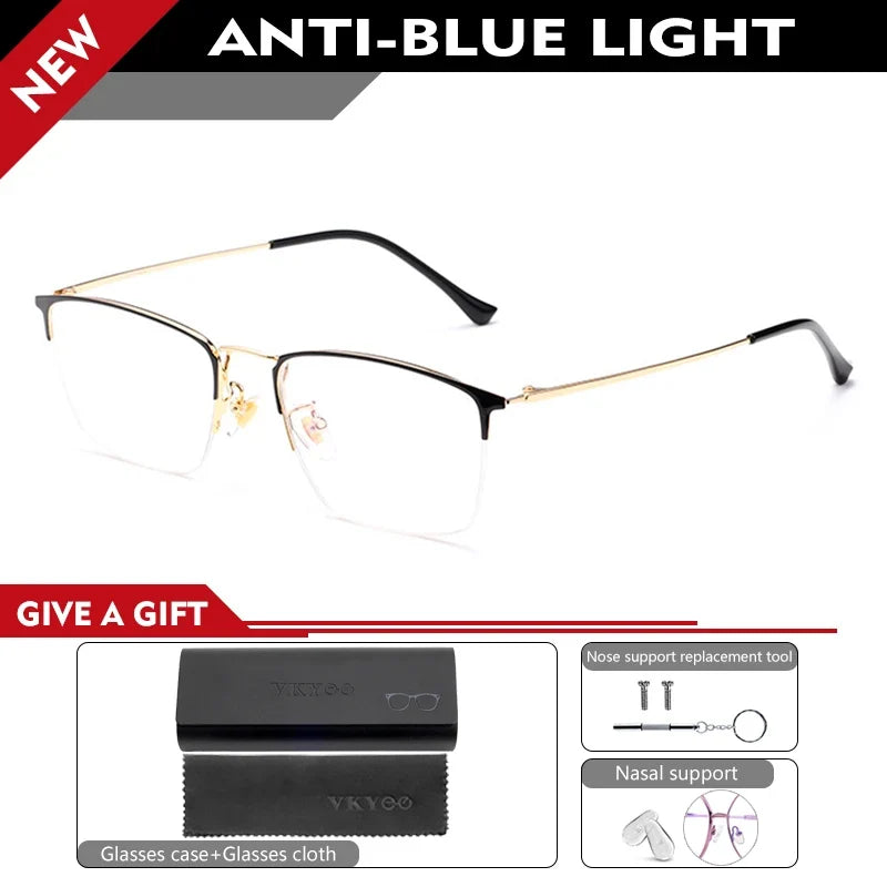 New Titanium Rectangular Classic Business Half-rim Anti-blue Light Reading Glasses Men's Customizable Prescription 8017JX