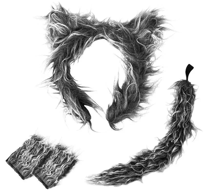 Girls Wolf Ear Headband Tail Skirt Mask Suit Wolf Cosplay Costumes Children Stage Costume Birthday Gift Halloween Animal Dress