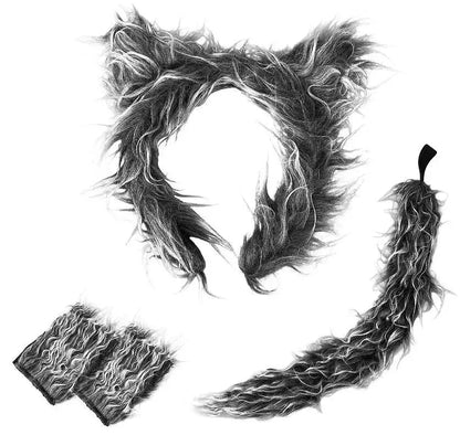 Girls Wolf Ear Headband Tail Skirt Mask Suit Wolf Cosplay Costumes Children Stage Costume Birthday Gift Halloween Animal Dress