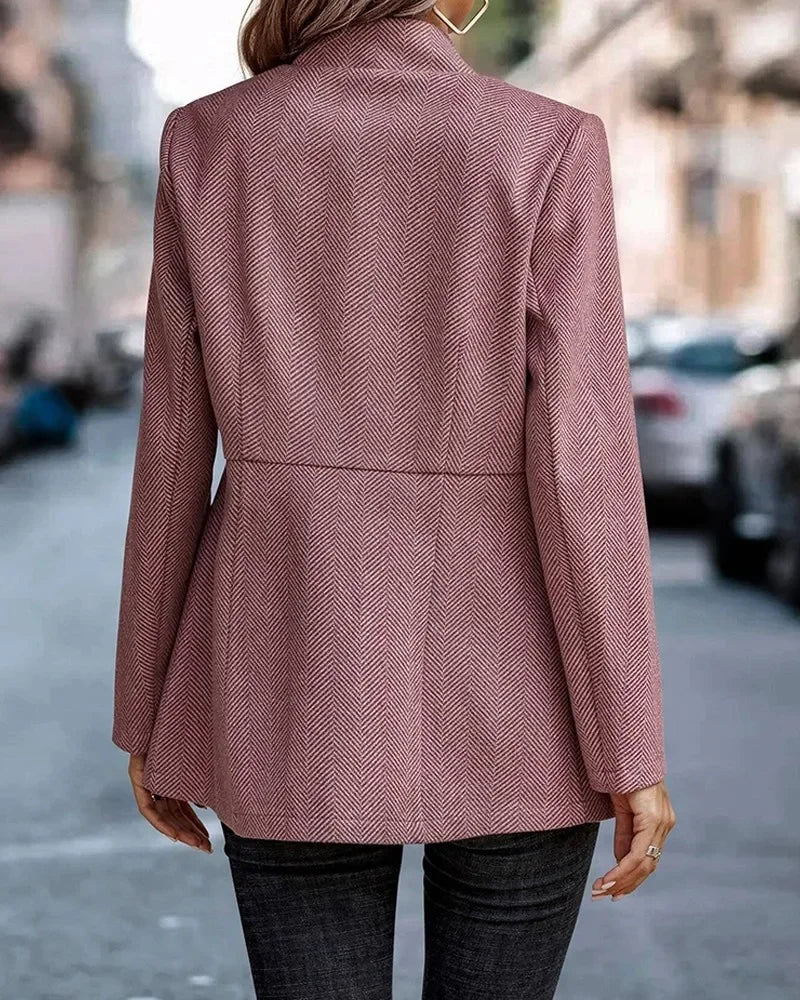 Fashionable Casual Woolen Open Cardigan Jacket Simple Design Princess Sleeve Polo Collar Full Length Single Piece Women's Suit