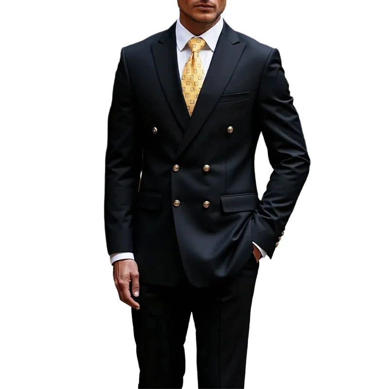 Two-piece Set Suit Men's Vintage Banquet Suit Chinese Style Suit Double Breasted Blazer Metal Buttons Dress Pants Wedding Galas