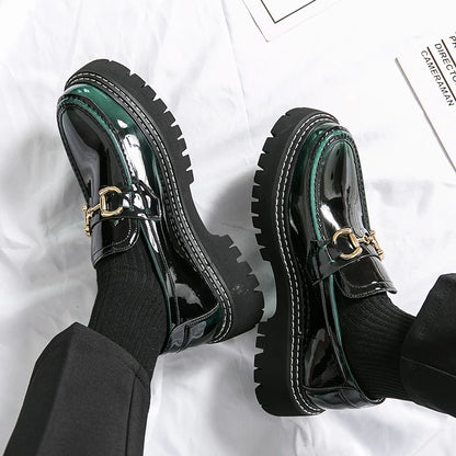 New Men Patent Leather Loafers Fashion Casual Shoes Male Thick Sole Increased Height Slip On Breathable Comfortable Driving Shoe