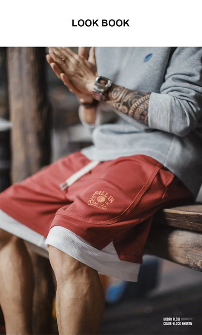 Men's American Retro Street Basketball Print Knit Sweat Shorts Breathable Loose 5 Inch Summer Daily Workout Pants Sports