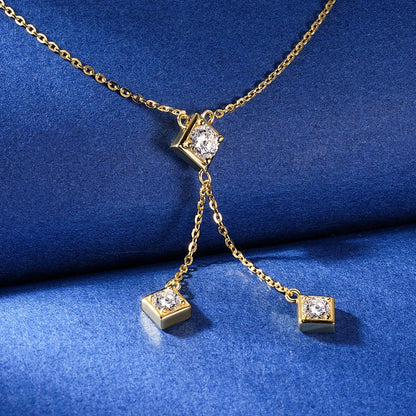 Full Round Cut Moissanite Tassel Chains Pendant Necklaces for Women Real S925 Sterling Silver Fine Jewelry Gifts Collar