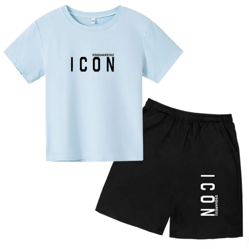 ICON print  2-12 Years Boys Girl  Children Clothes T-shirts+ Shorts Sets Casual Short Sleeve shorts suits