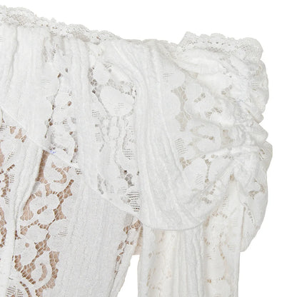 Elegant Off The Shoulder Bodycon Dress 2024 New in White Flare Sleeve Lace Maxi Dress Wedding Guest Dress for Women