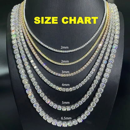 Hip Hop Unisex Moissanite Tennis Chain Original 925 Sterling Silver Moissanite Bracelet Necklace For Women Men Wedding Jewelry
