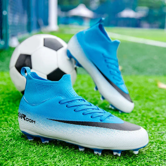 High-Top Leather AG Studded Soccer Cleats, Anti-Slip for Grass Field, Youth & Adult Men Women Training World Cup Style