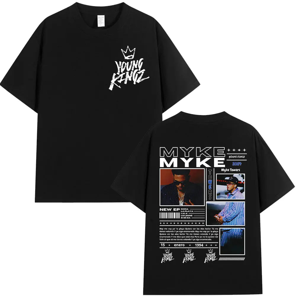 Rapper Myke Towers Graphic T-shirts Men Women Fashion Hip Hop Oversized T Shirt Comfort Cotton Short Sleeve T-shirt Streetwear