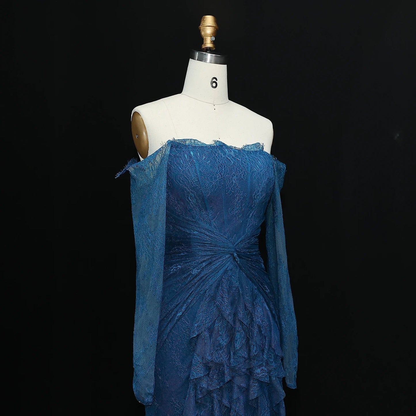 Said Luxury Blue Lace Evening Dress Saudi Arabia Elegant Off Shoulder Wedding Guest Gowns Formal Party Dress SF519 Custom