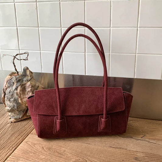 Vintage Suede Shoulder Bag Korean Fashion Simple Crossbody Handle Bag for Women Comfortable and Versatile Texture Storage Bags