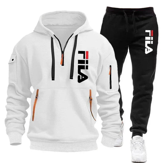 2026 Autumn and winter new men's multi pocket zipper hooded sports shirt+pants two-piece set, men's casual pullover sports set