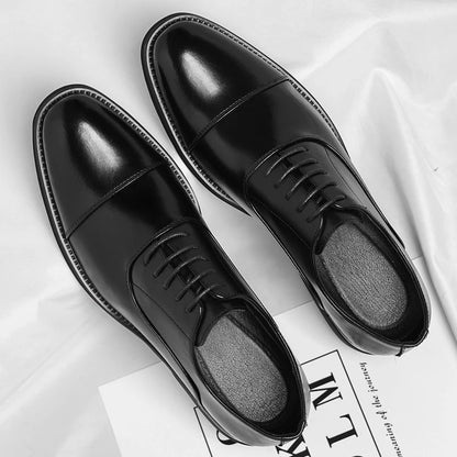 Mens Brown Gradient Leather Cap Toe Oxford Dress Shoes Lace Up Formal Business Office Work Daily Wear Comfortable Non Slip Shoes