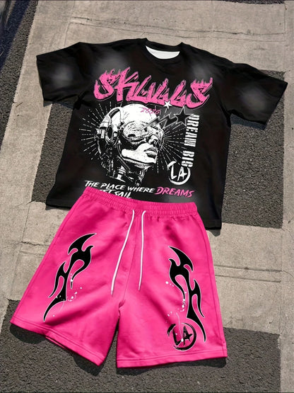 2025 Summer New Street casual Fashion Hip-hop Youthful Vitality 3D printed Breathable lightweight Youth Set