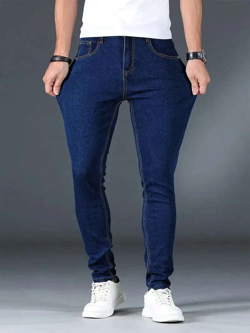 Men's New Slim Fit Stretch Cotton Jeans Ripped Casual Black Blue Denim Pencil Pants for Everyday Social Wear