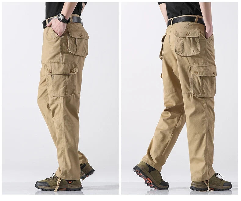 Male Cargo Pants Tactical Cotton Overalls Outdoor Utility Work Trousers Relaxed Fit Big Size Hombre Clothing