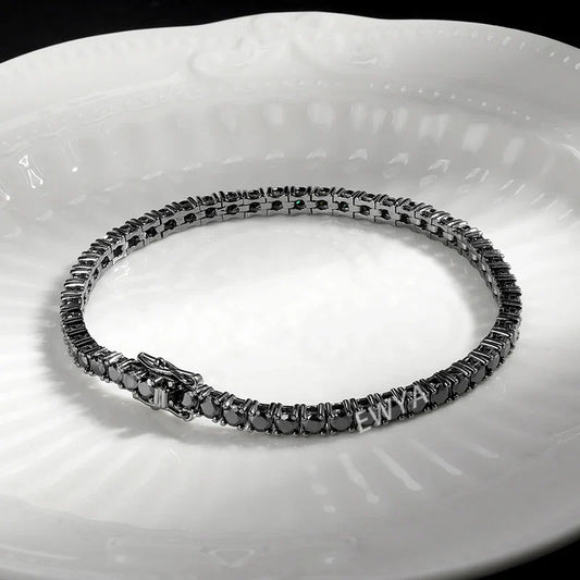 Bracelet de Tennis GRA certifié Moissanite Noire 3/4/5/6.5MM pour Hommes Femmes Argent S925 Plaqué Or Noir 18K