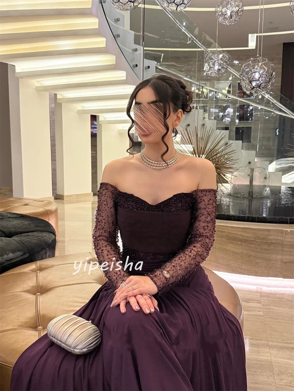 Customized High Quality Classic Jersey Sequined Beading Straight Off-the-shoulder Long Dresses Bespoke Occasion Dresses Formal
