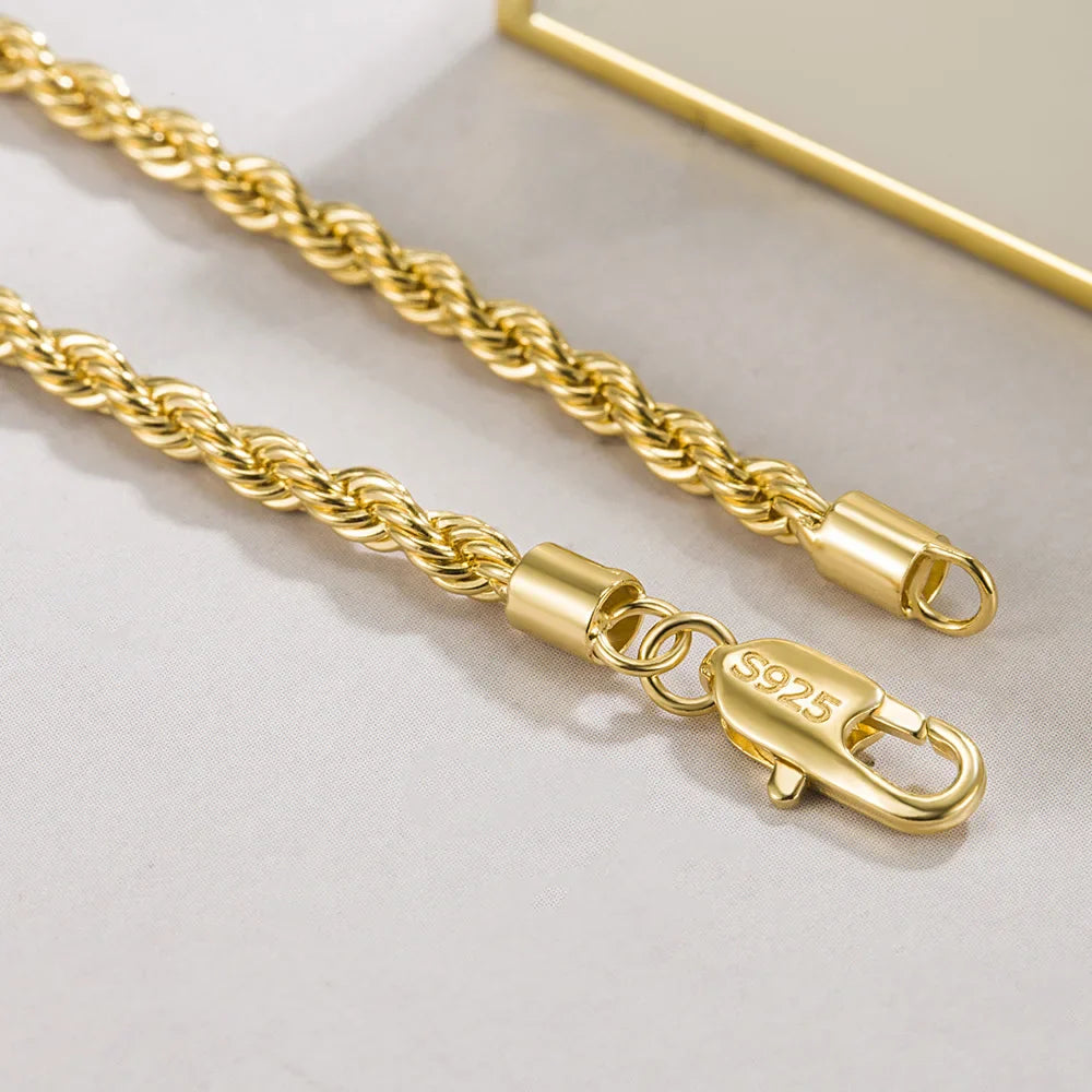 Men 100%925 Sterling Silver 3mm Twist Rope Chain Necklace Women Diamond Cut Clasp Box Chain 16-30 inch Chocker Jewelry Boy Gifts