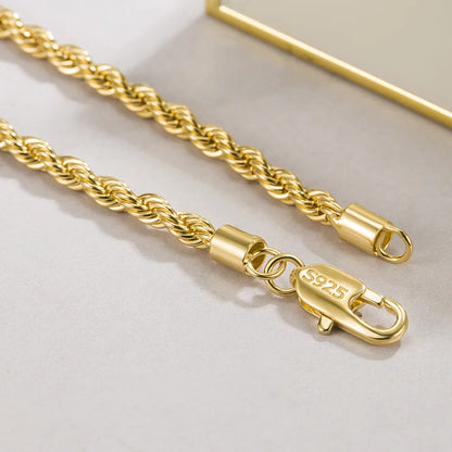 Men 100%925 Sterling Silver 3mm Twist Rope Chain Necklace Women Diamond Cut Clasp Box Chain 16-30 inch Chocker Jewelry Boy Gifts