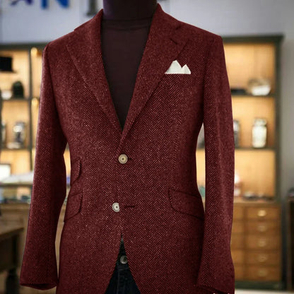 Mens Casual Suit Jacket Herringbone Single Breasted Business Blazer Fashion Slim Fit Comfortable Elegant Men's Outerwear Coats