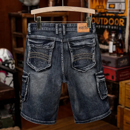 American Style Workwear Denim Shorts Summer Elastic Outdoor Trendy Brand Multi-pocket Loose Shorts Y2k Street Knee-high Pants